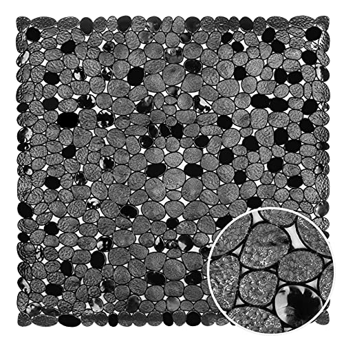 WELTRXE Duschmatte, Antirutschmatte aus Kunststoff für Kinder und Familie (schwarz, quadratisch-54×54 cm)