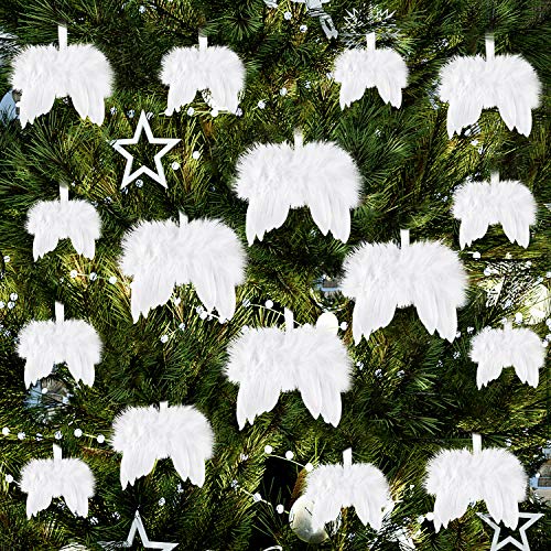 FEPITO 16 Stücke Weiß Weihnachtsschmuck Fantasie Engel Weiße Feder Flügel Ornament für Weihnachtsfeier Dekoration DIY Handwerk