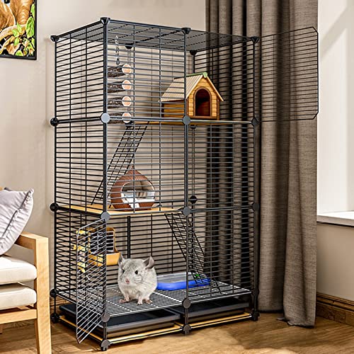 EGREX Meerschweinchen Käfig, Kleintierkäfig, Rattenkäfige und Lebensräume Haustierhaus für Chinchilla-Käfig Auf Rädern, Abnehmbares Drahtgeflecht (Ohne ZubehöR), Schwarz, 75*39*112cm