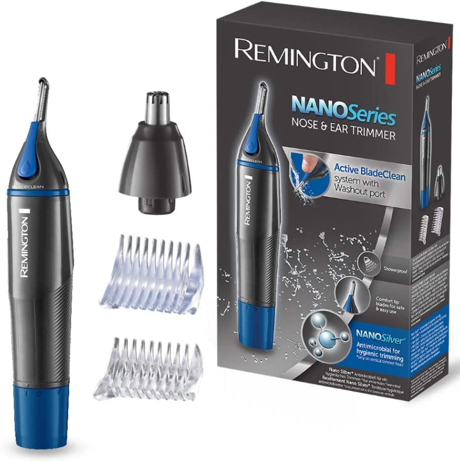 Remington Hygiene Clipper NanoSeries NE3850, Trimmer für Nasen-, Ohren- & Augenbrauenhärchen, Rotationsschneidsystem, grau/blau