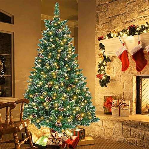 Froadp 180cm Künstlicher Weihnachtsbaum aus PVC Illuminated Schnee-Effekt Tannenbaum Abziehbar Christbaum mit 570 Zweige Schwer Entflammbar Tannenbaumständer für Innen Weihnachten Deko(250 LEDs)