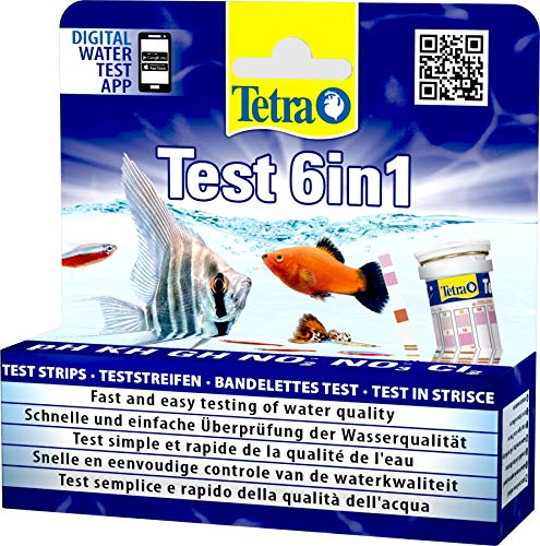 Tetra Test 6in1 - Wassertest für das Aquarium, schnelle und einfache Überprüfung der Wasserqualität, 1 Dose (25 Teststreifen)
