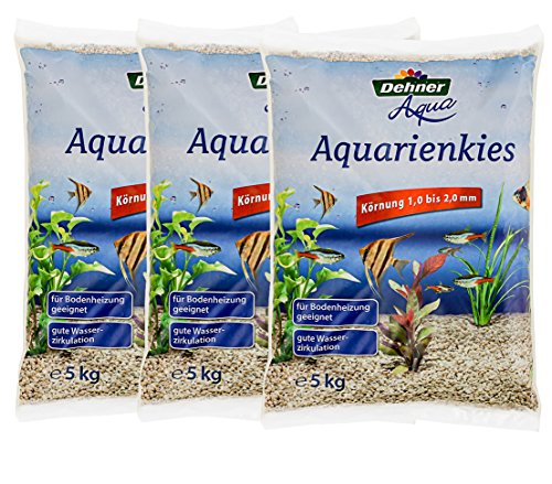 Dehner Aqua Aquarienkies, Körnung 1 - 2 mm, 3 x 5 kg (15 kg), weiß