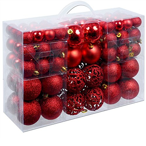 Christmas Gifts Weihnachtskugeln Unzerbrechlich - Weihnachtsgeschenke - für Drinnen und Draußen - Plastik - 100 Stück - Rot