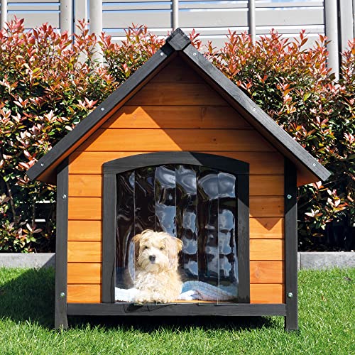 zooprinz Premium Hundehütte Luna - aus wetterfestem Vollholz, Dach zum Öffnen und Lamellentür - ideal für draußen - mit natürlichen Farbe gestrichen - 2 Größen zur Wahl -Hundehaus Hundehütte (L)