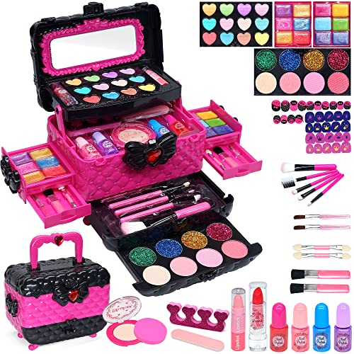 Kinderschminke Set Mädchen Kinder Make Up Set - 57PCS Kinder Schminkkoffer Mädchen Spielzeug,Kinder Schminkset Mädchen,Halloween Weihnachts Geburtstags Geschenke für Mädchen 4 5 6 7 8 9 10-12 Jahre